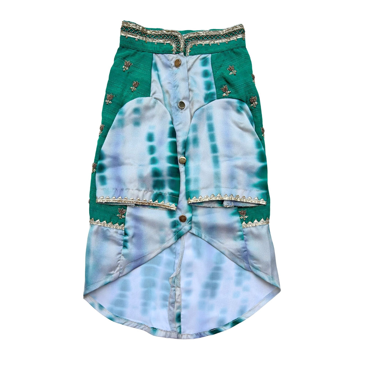 GREEN TIE & DYE BUTTI WAISTCOAT STYLE KURTA FOR DOGS AND CATS