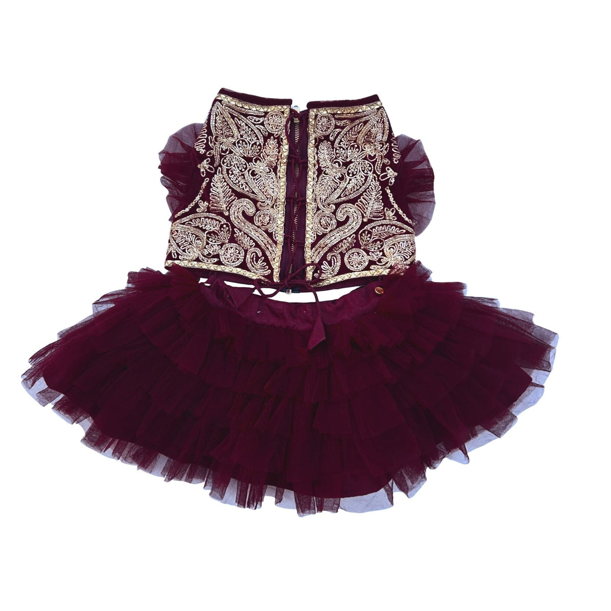 ROSEWOOD VELVET PITTA WORK DOG LEHENGA