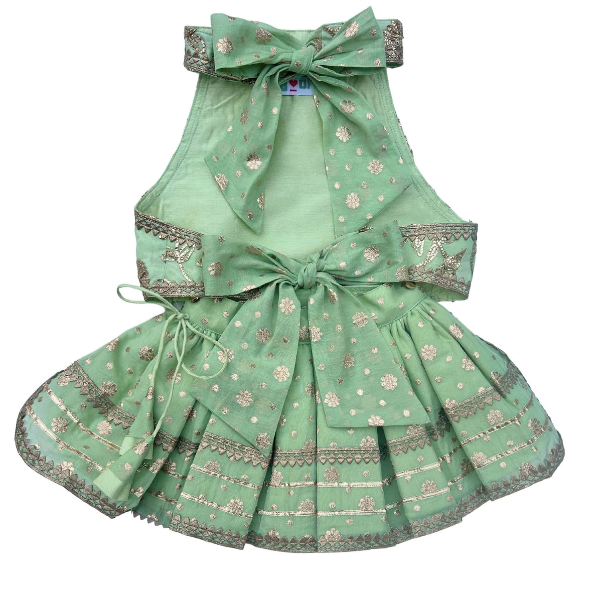 PASTEL GREEN GOTA EMBROIDERED BOW DOG LEHENGA