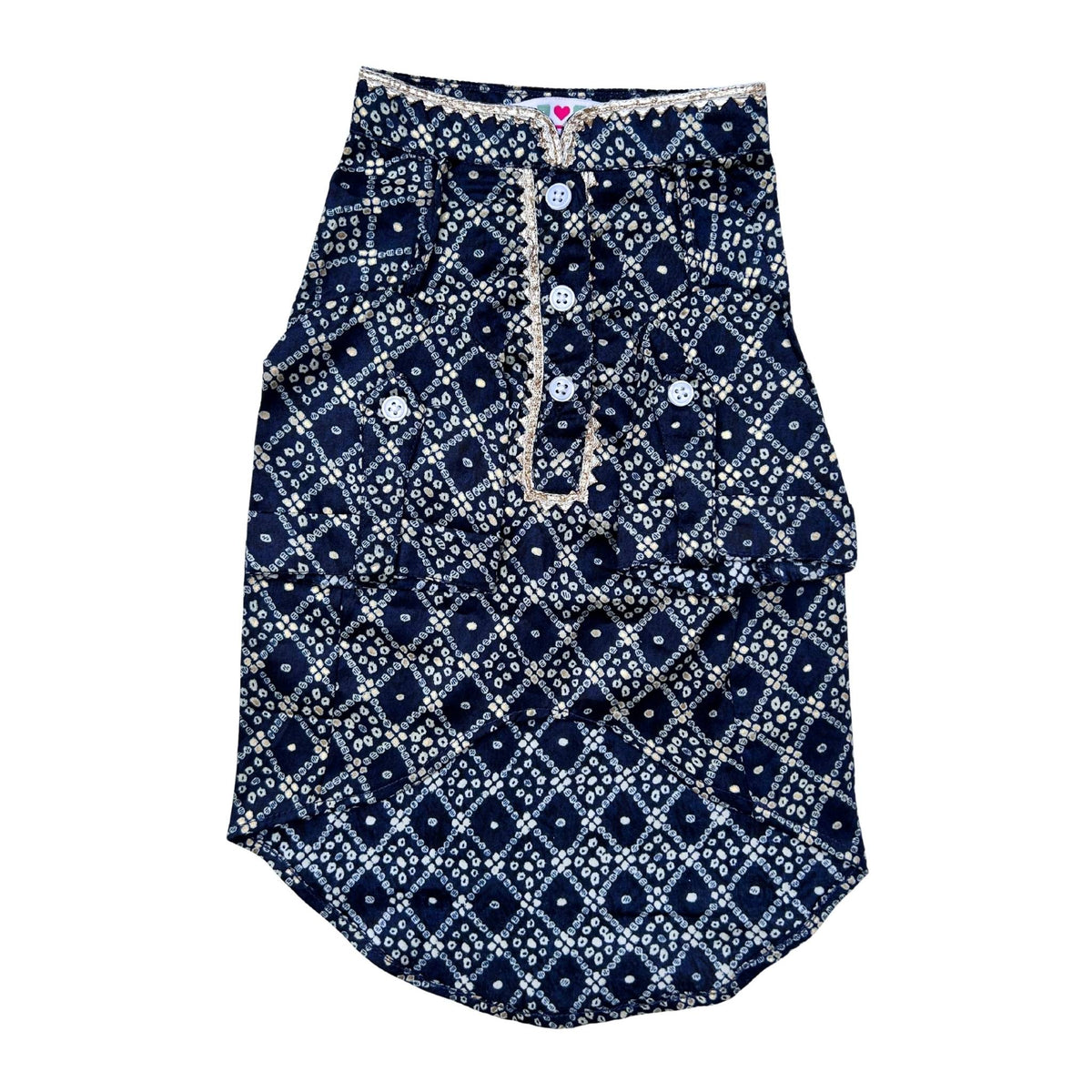 NAVY BLUE BANDHANI COTTON KURTA + BONE RAKHI FOR DOGS AND CATS