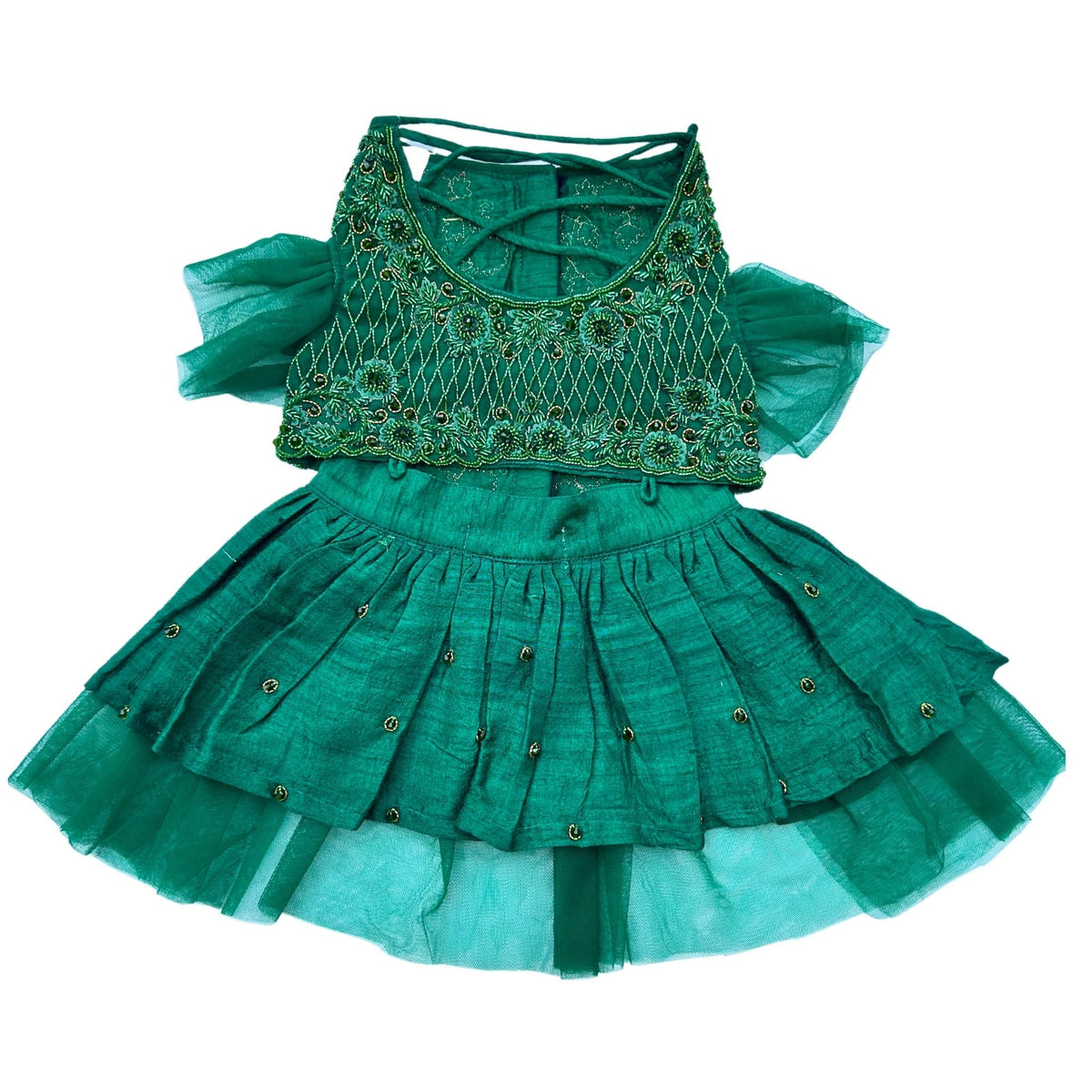 EMERALD GREEN GOLD STONE WORK DOG LEHENGA