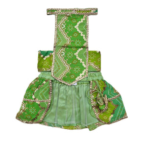 GREEN CHEVRON LEHENGA + LIGHT GREEN BONE RAKHI FOR DOGS AND CATS