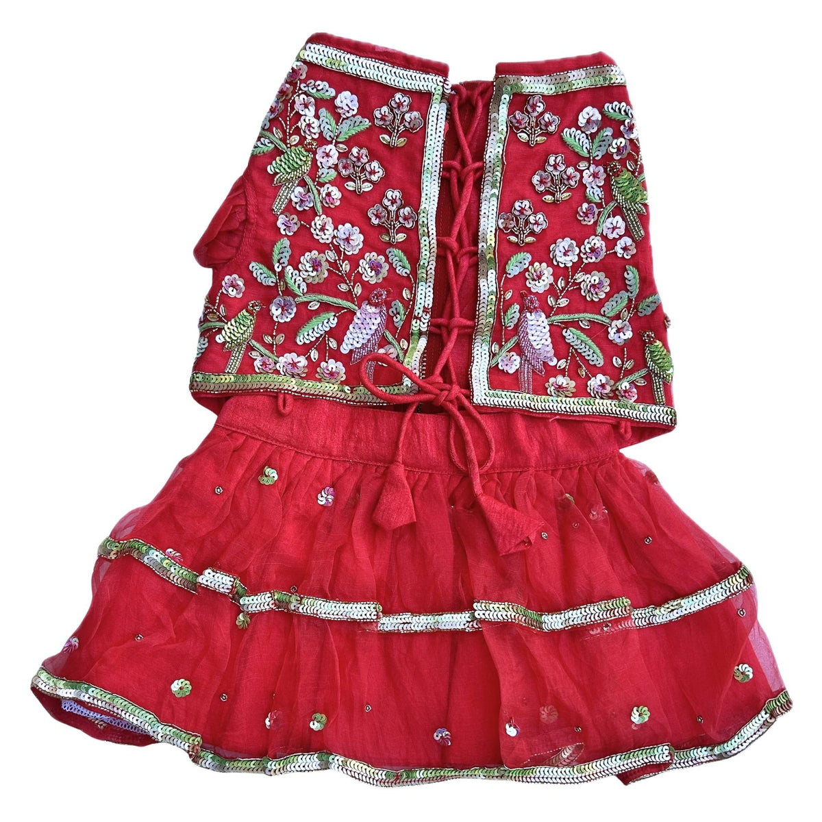 RED GARDEN OF BIRDS DOG LEHENGA