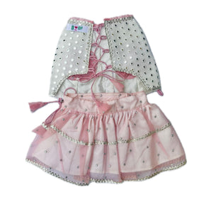MIRROR WORK PINK LEHENGA + PEARL BONE RAKHI FOR DOGS AND CATS