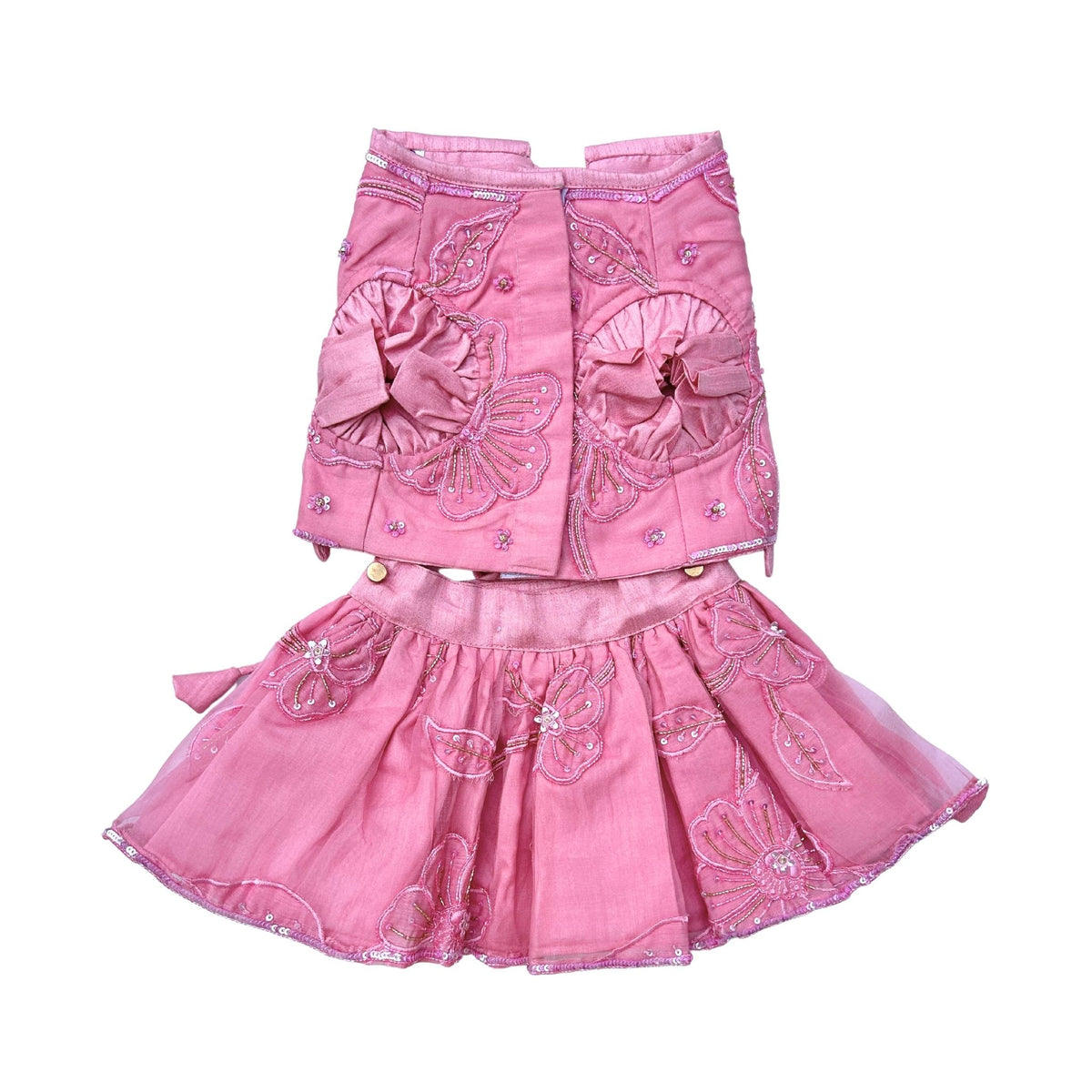 PINK BEADED FLOWER APPLIQUE HAND EMBROIDERED LEHENGA FOR DOGS AND CATS