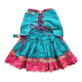 TEAL BLUE WITH RANI PINK COLOUR BLOCK DOG LEHENGA