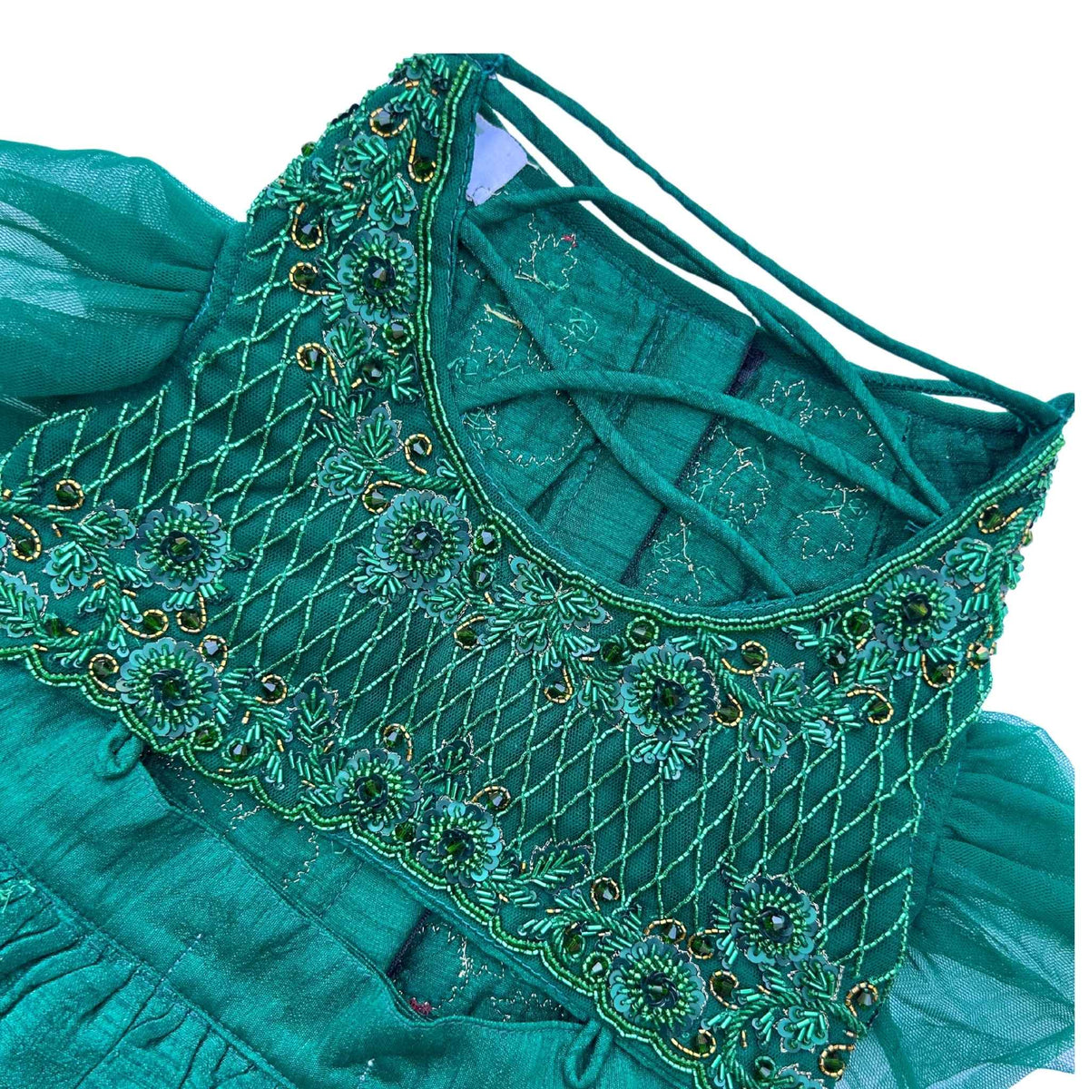 EMERALD GREEN GOLD STONE WORK DOG LEHENGA