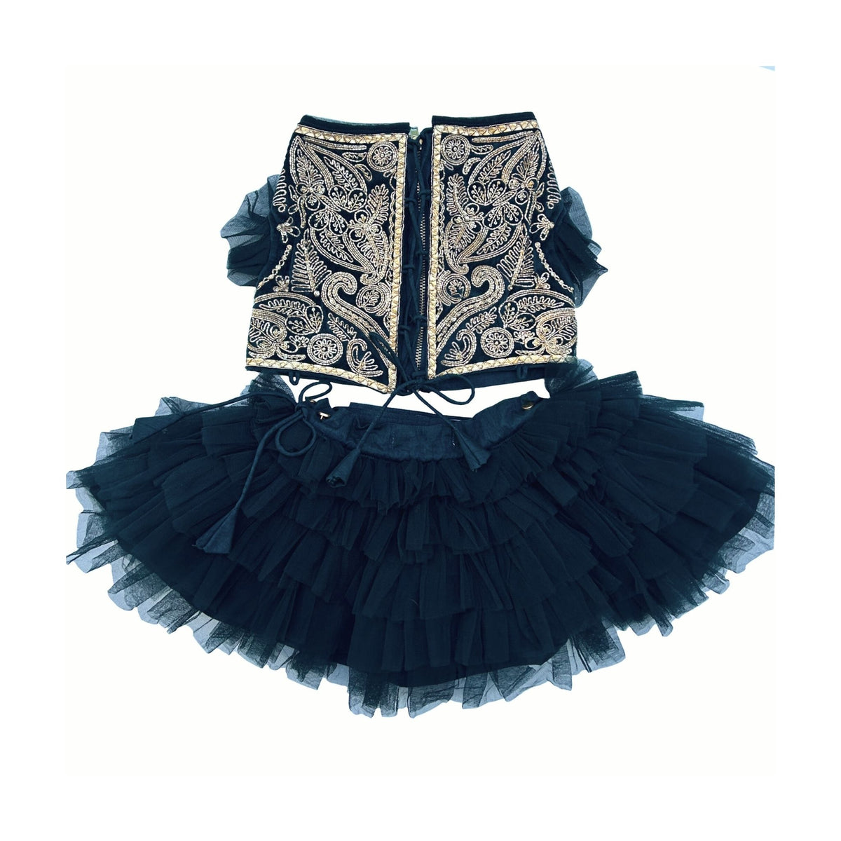 MIDNIGHT GREEN VELVET PITTA WORK DOG LEHENGA