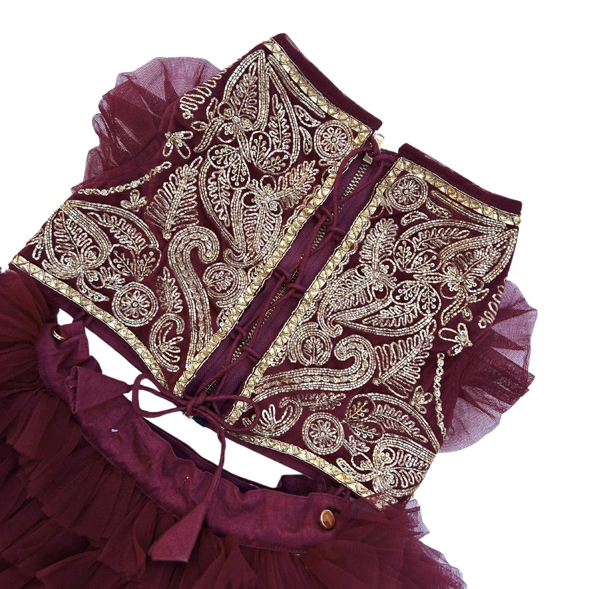 ROSEWOOD VELVET PITTA WORK DOG LEHENGA