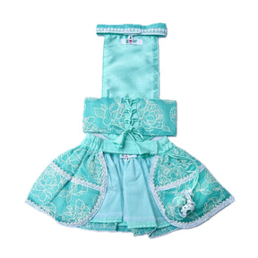 AQUA GREEN OFF-WHITE EMBROIDERY DOG LEHENGA