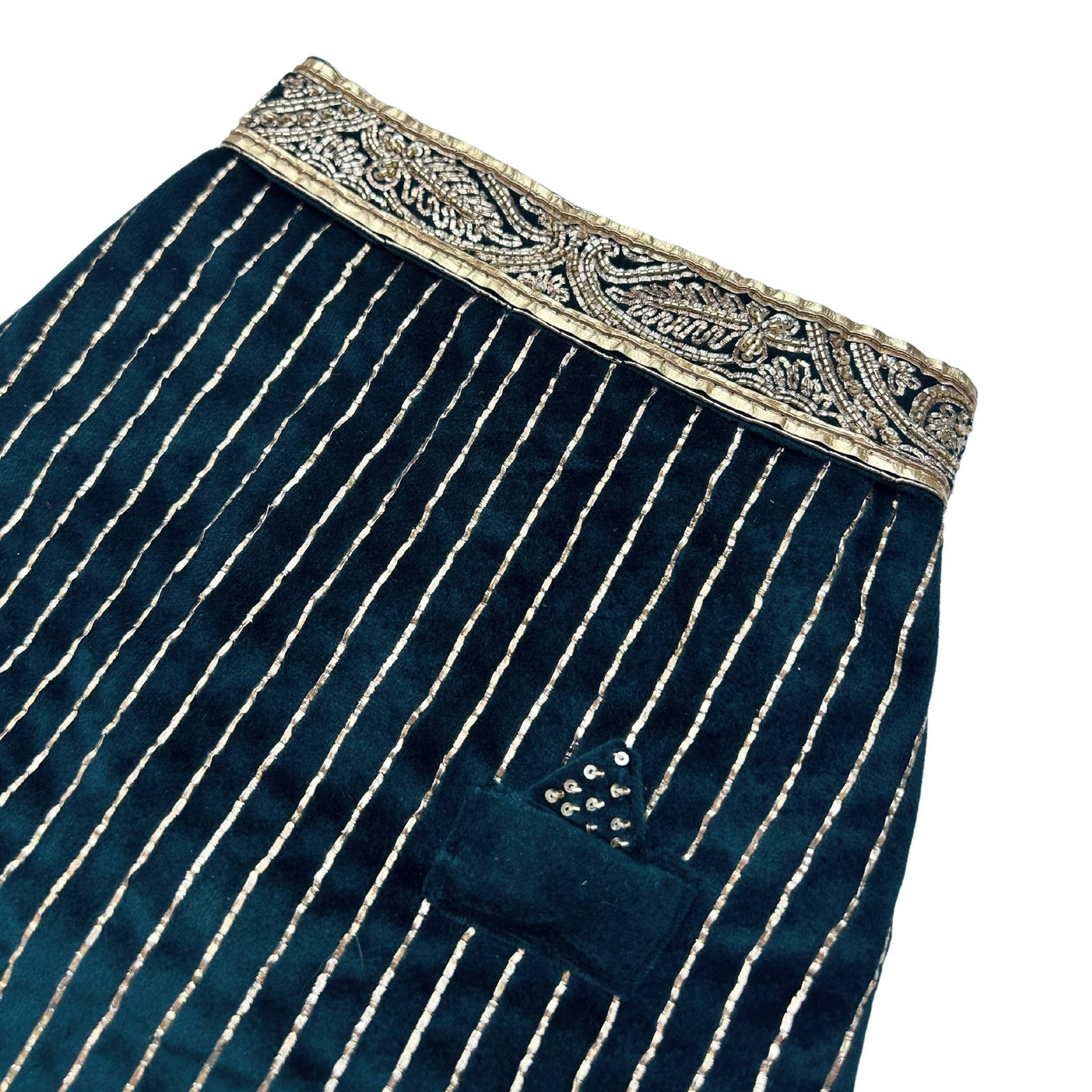 MIDNIGHT GREEN VELVET PITTA WORK DOG SHERWANI