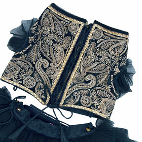 MIDNIGHT GREEN VELVET PITTA WORK DOG LEHENGA