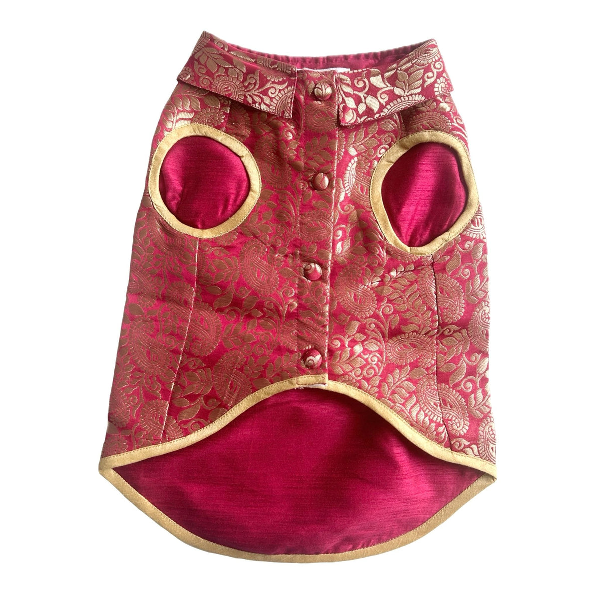 FUCHSIA PINK PAISLEY BROCADE DOG WAISTCOAT+PINK PAW RAKHI FOR DOGS AND CATS