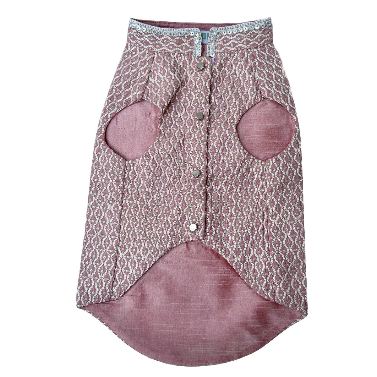 CHALK PINK EMBROIDERED DOG SHERWANI+LIGHT PINK PEARL RAKHI FOR DOGS AND CATS