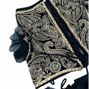 MIDNIGHT GREEN VELVET PITTA WORK DOG LEHENGA