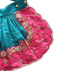 TEAL BLUE WITH RANI PINK COLOUR BLOCK DOG LEHENGA
