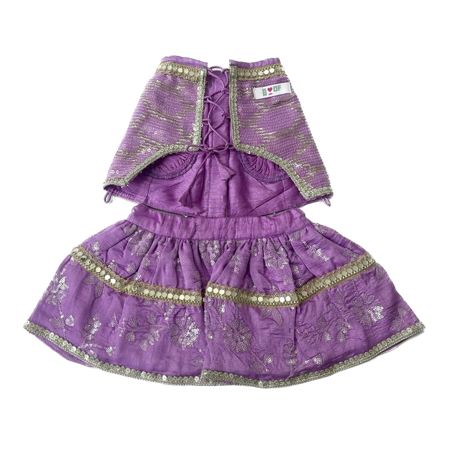 LAVENDER SEQUINS LEHENGA + PURPLE PEARL RAKHI FOR DOGS AND CATS