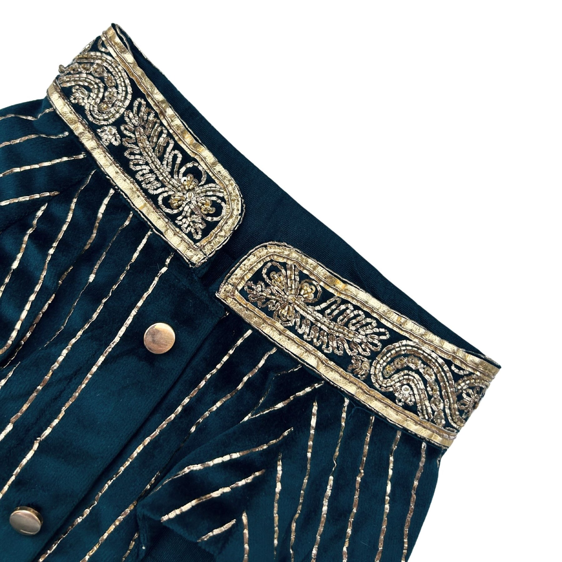 MIDNIGHT GREEN VELVET PITTA WORK DOG SHERWANI