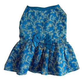 BLUE HARNESS STYLE DRESS + HEART RAKHI FOR DOGS AND CATS