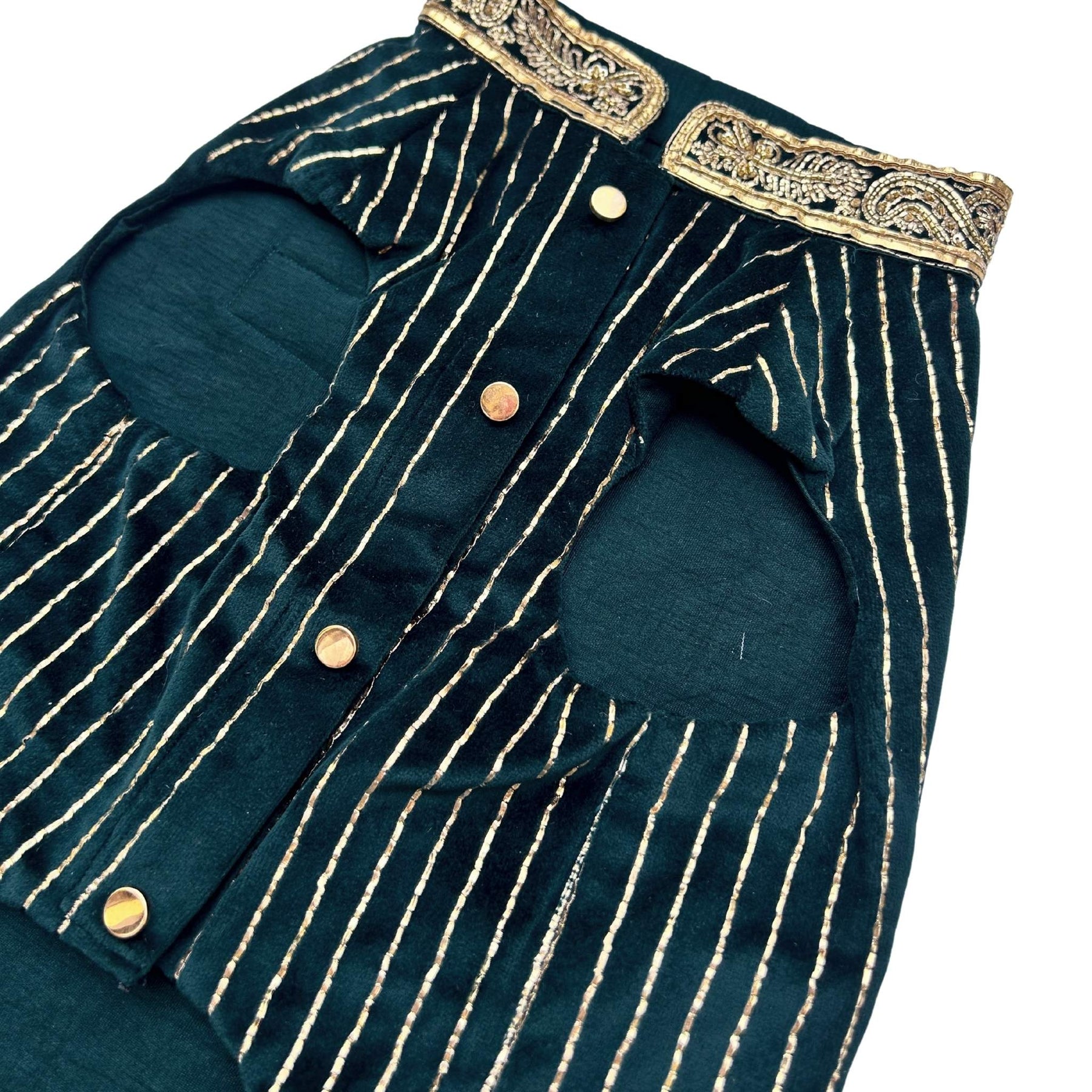 MIDNIGHT GREEN VELVET PITTA WORK DOG SHERWANI