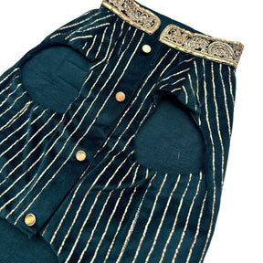MIDNIGHT GREEN VELVET PITTA WORK DOG SHERWANI