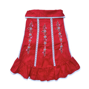BLUSH RED FLORAL EMBROIDERED DRESS FOR DOGS AND CATS