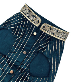 MIDNIGHT GREEN VELVET PITTA WORK DOG SHERWANI