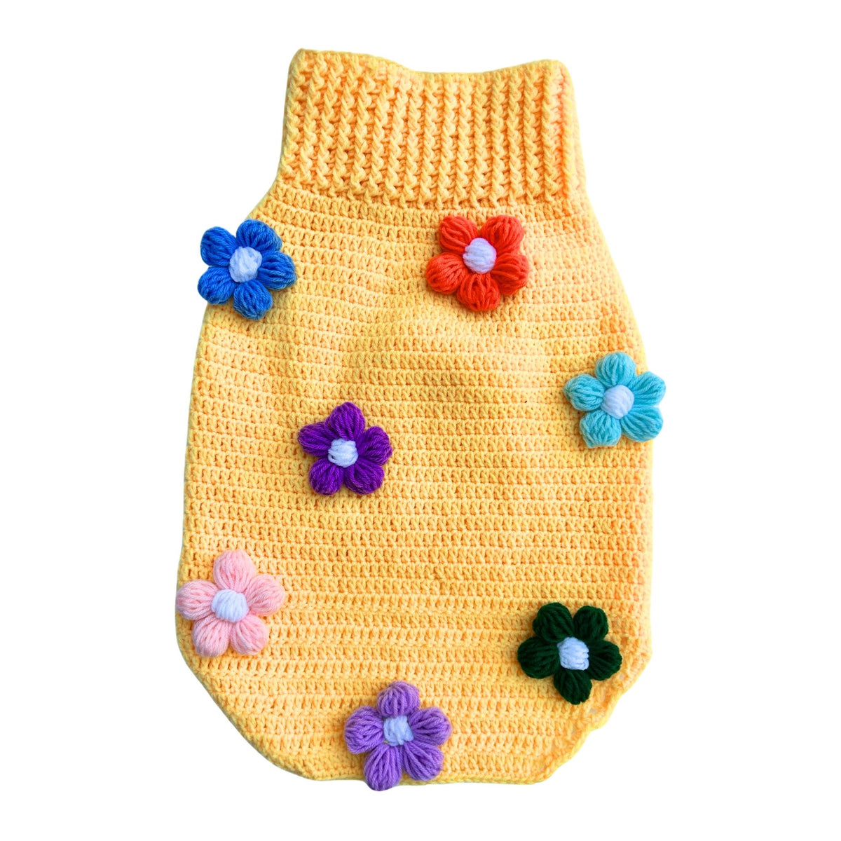 YELLOW FLOWER CROCHET DOG SWEATER