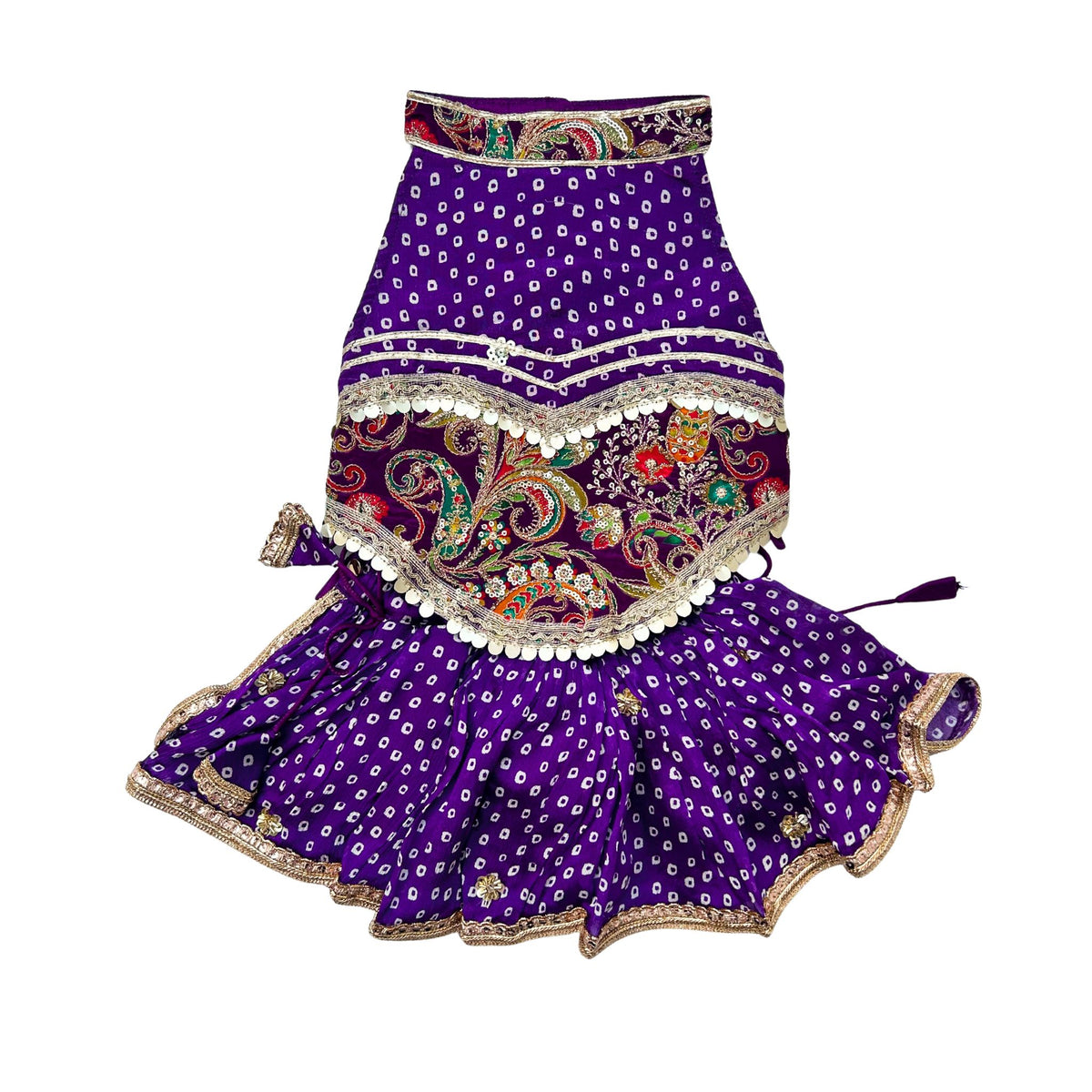 PURPLE BANDHANI PRINT HALTER NECK LEHENGA FOR DOGS AND CATS
