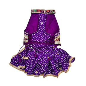 PURPLE BANDHANI PRINT HALTER NECK LEHENGA FOR DOGS AND CATS