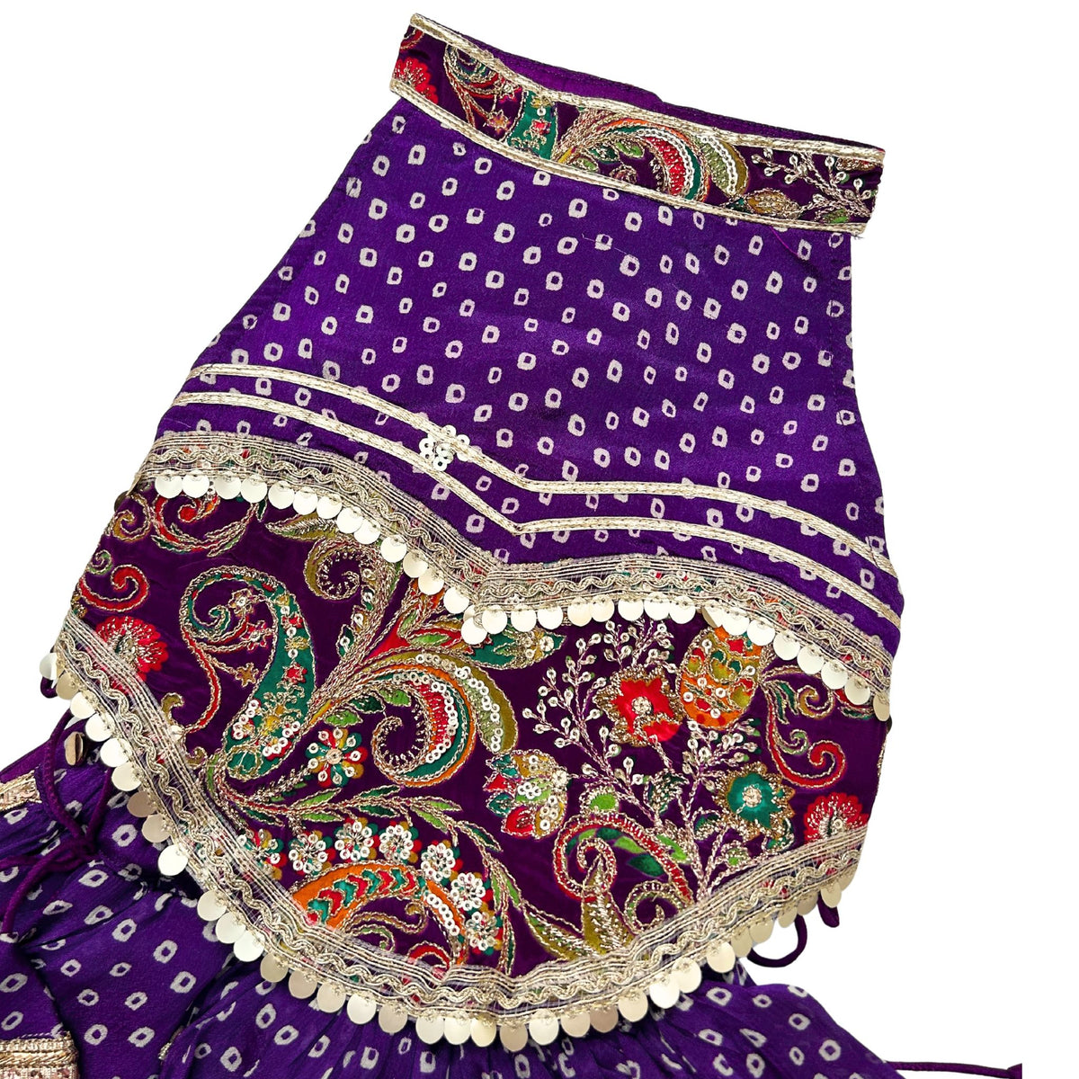 PURPLE BANDHANI PRINT HALTER NECK LEHENGA FOR DOGS AND CATS
