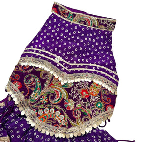 PURPLE BANDHANI PRINT HALTER NECK LEHENGA FOR DOGS AND CATS