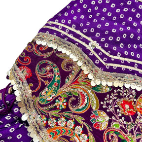 PURPLE BANDHANI PRINT HALTER NECK LEHENGA FOR DOGS AND CATS