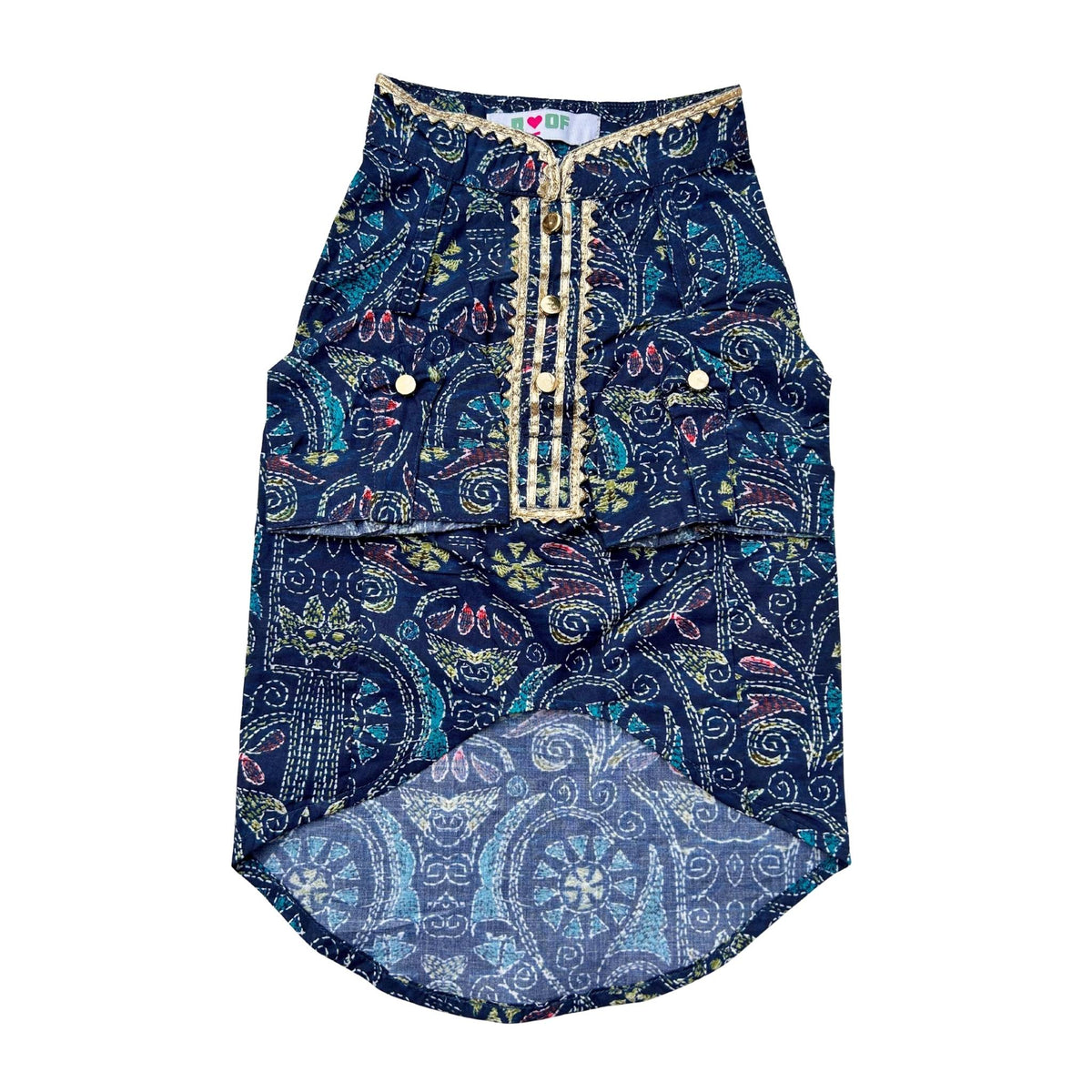 NAVY BLUE KANTHA PRINT COTTON KURTA FOR DOGS AND CATS