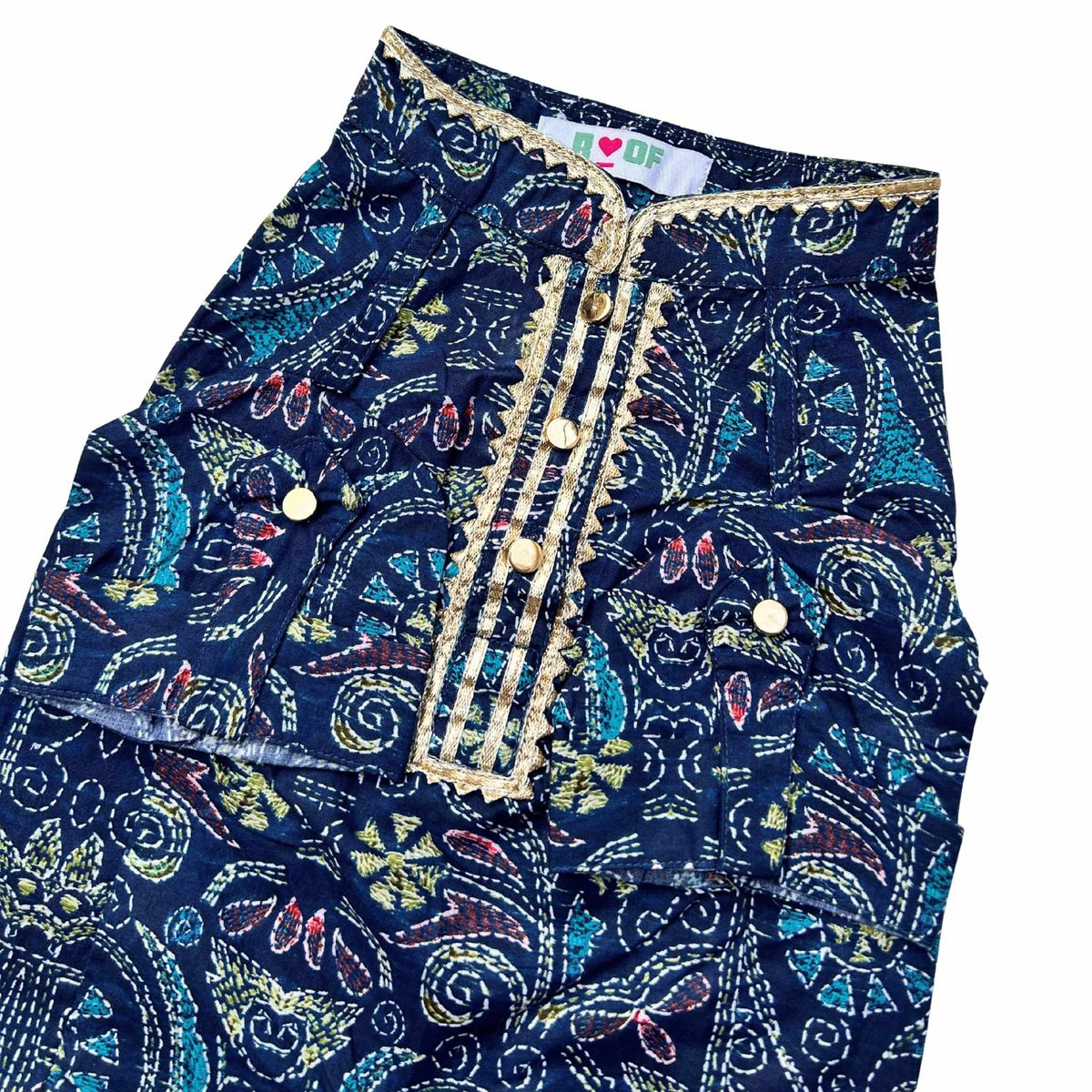NAVY BLUE KANTHA PRINT COTTON KURTA FOR DOGS AND CATS