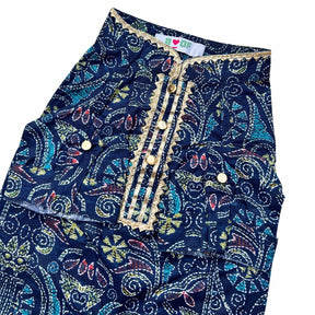 NAVY BLUE KANTHA PRINT COTTON KURTA FOR DOGS AND CATS