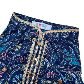 NAVY BLUE KANTHA PRINT COTTON KURTA FOR DOGS AND CATS