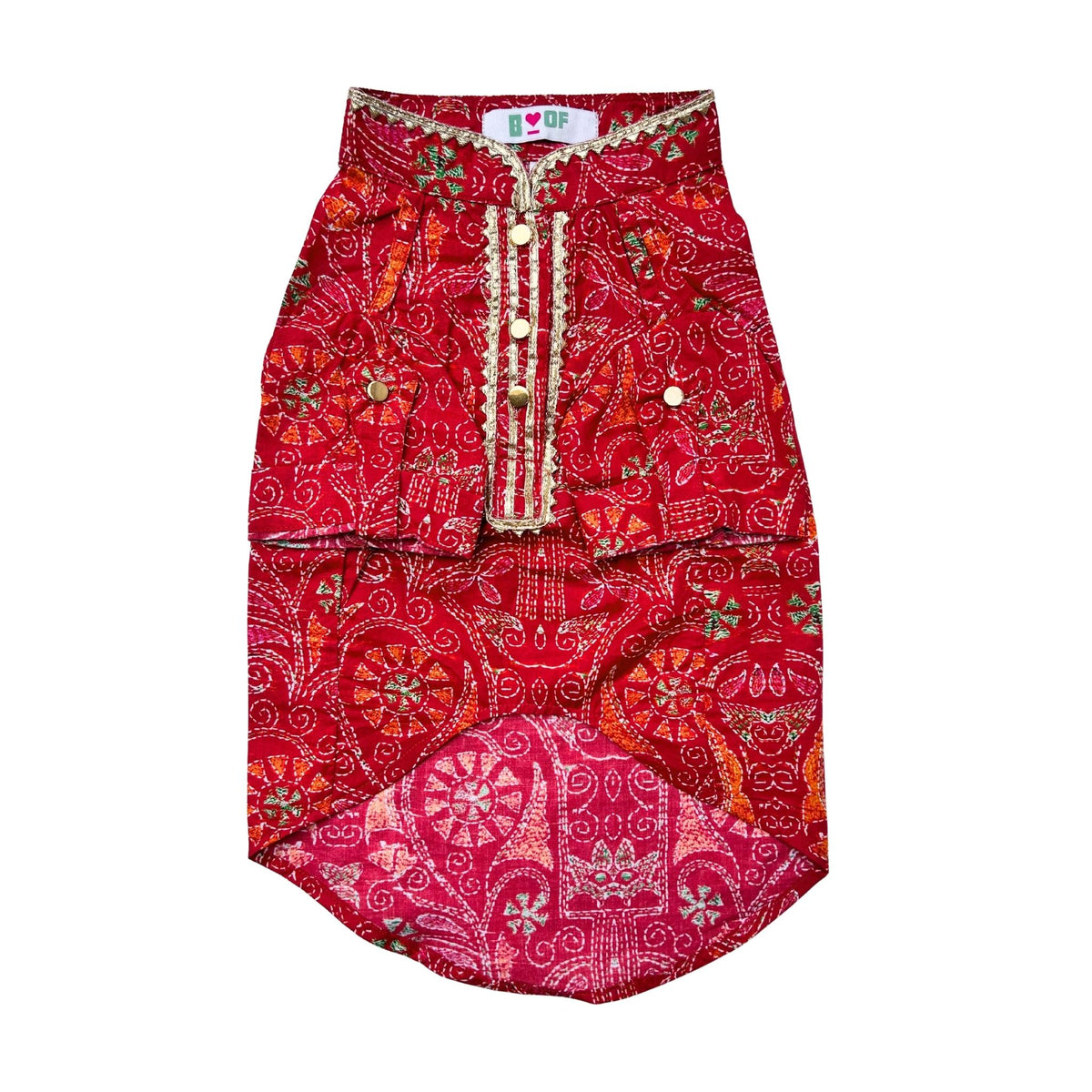 CRIMSON RED KANTHA PRINT COTTON KURTA FOR DOGS AND CATS