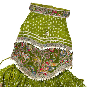 MEHENDI GREEN BANDHANI PRINT HALTER NECK LEHENGA FOR DOGS AND CATS