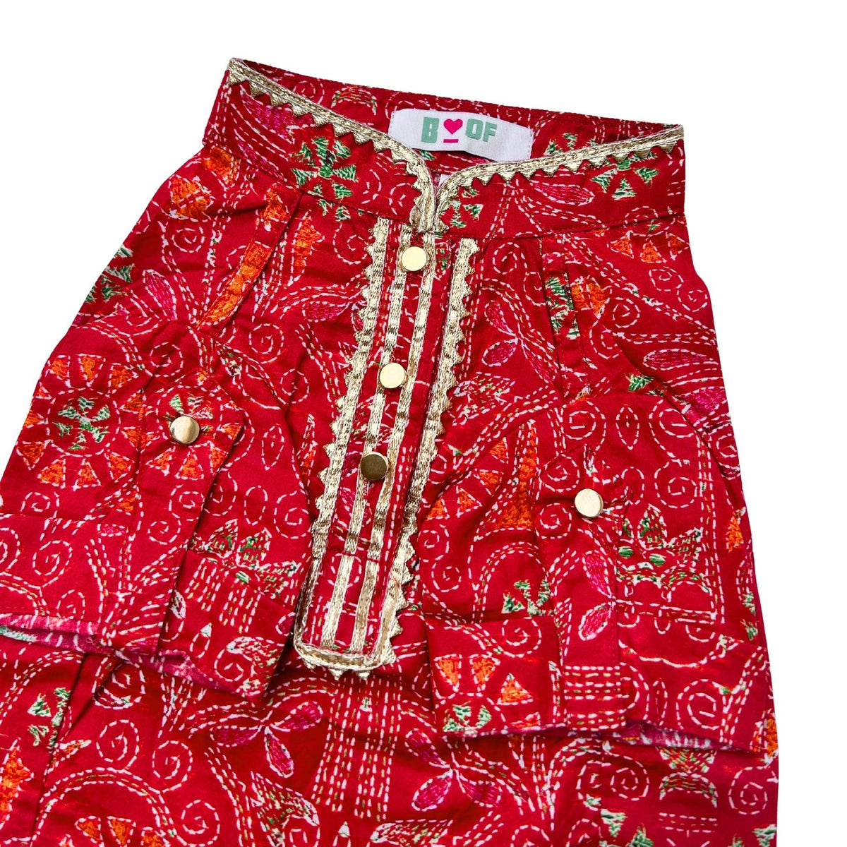 CRIMSON RED KANTHA PRINT COTTON KURTA FOR DOGS AND CATS