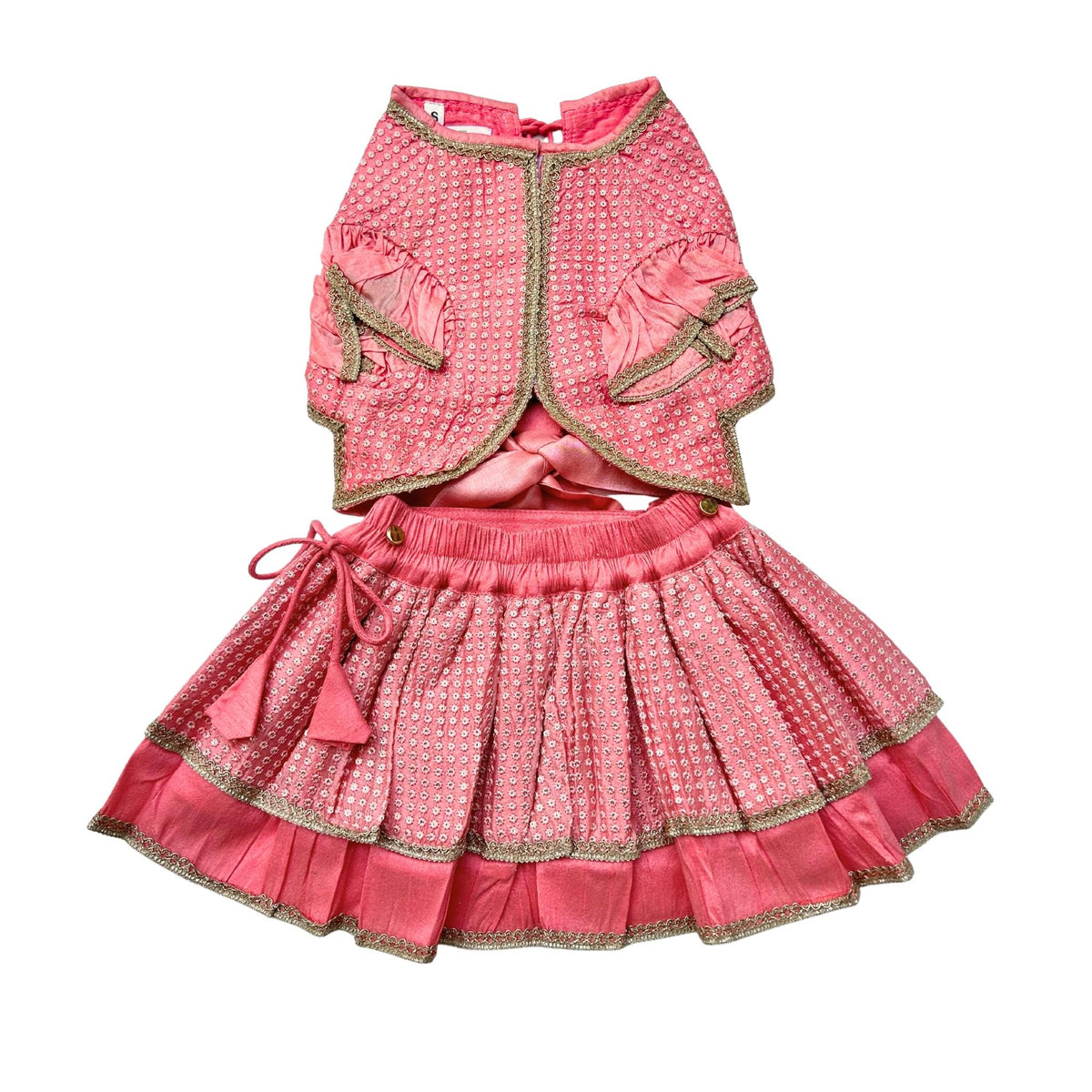 PEACH PINK SITARA BOW LEHENGA FOR DOGS AND CATS