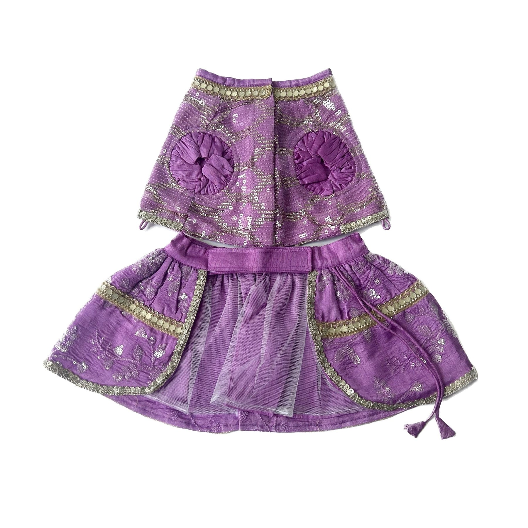 LAVENDER SEQUINS LEHENGA + PURPLE PEARL RAKHI FOR DOGS AND CATS