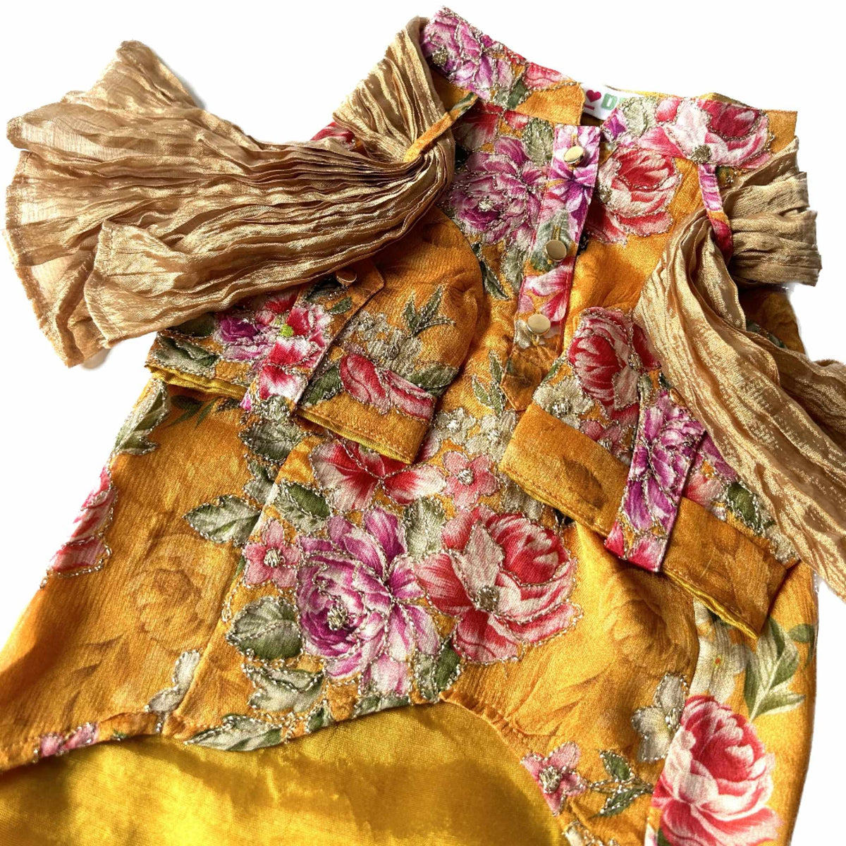 YELLOW FLORAL ZARI DOG KURTA