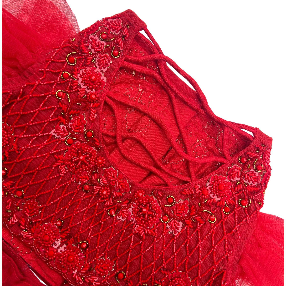GULAB RED GOLD STONE WORK DOG LEHENGA
