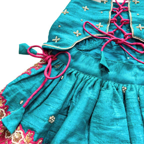 TEAL BLUE WITH RANI PINK COLOUR BLOCK DOG LEHENGA