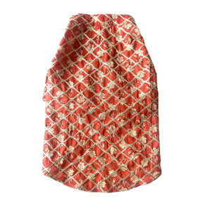 CARROT RED BLOCK PRINT GOTA DOG KURTA+RED BONE RAKHI FOR DOGS AND CATS