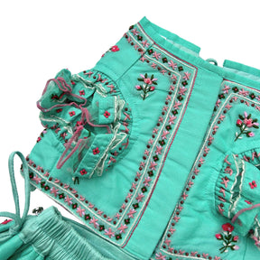 GULDASTA THREAD EMBROIDERED TEAL LEHENGA FOR DOGS AND CATS