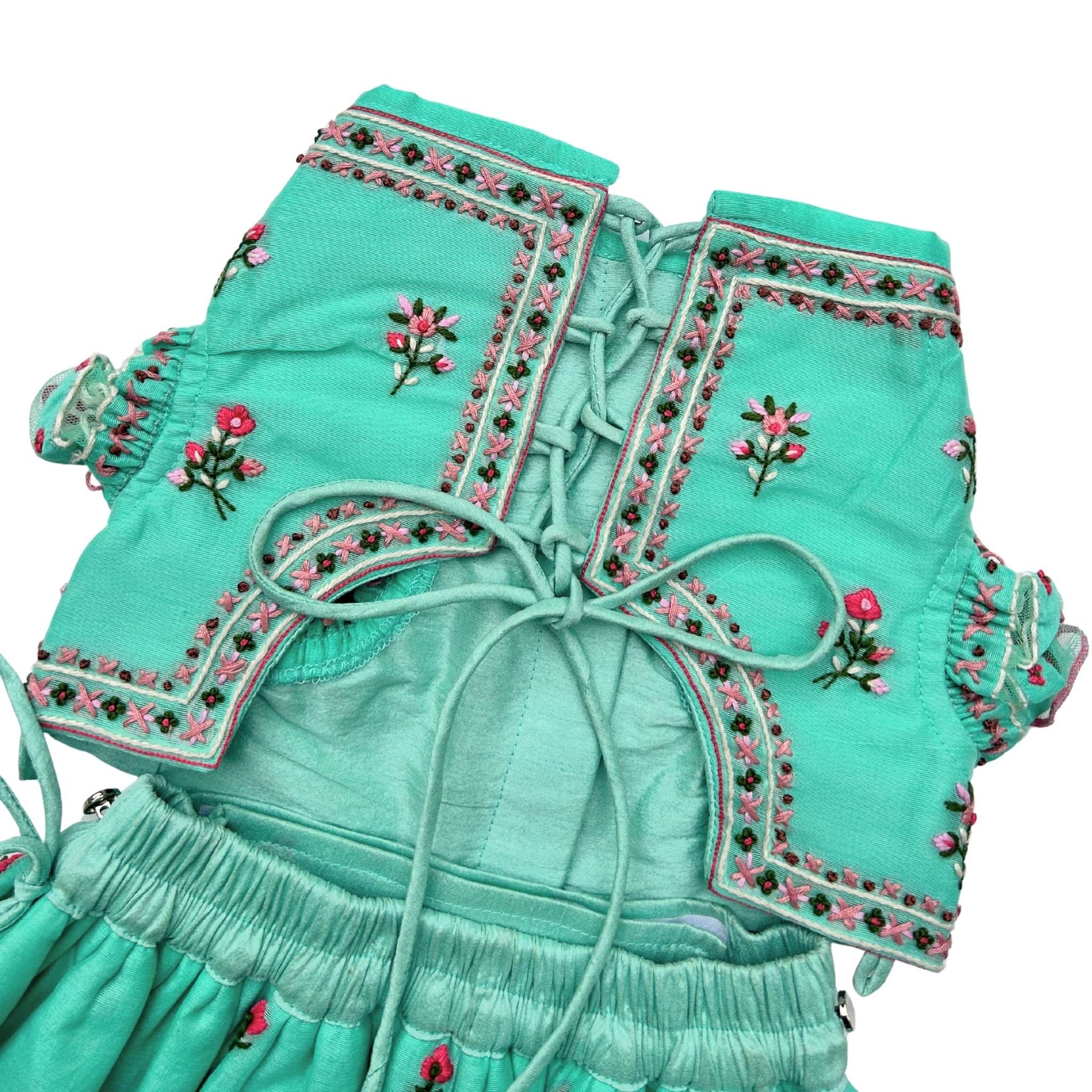 GULDASTA THREAD EMBROIDERED TEAL LEHENGA FOR DOGS AND CATS