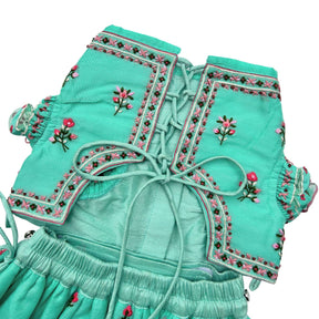 GULDASTA THREAD EMBROIDERED TEAL LEHENGA FOR DOGS AND CATS