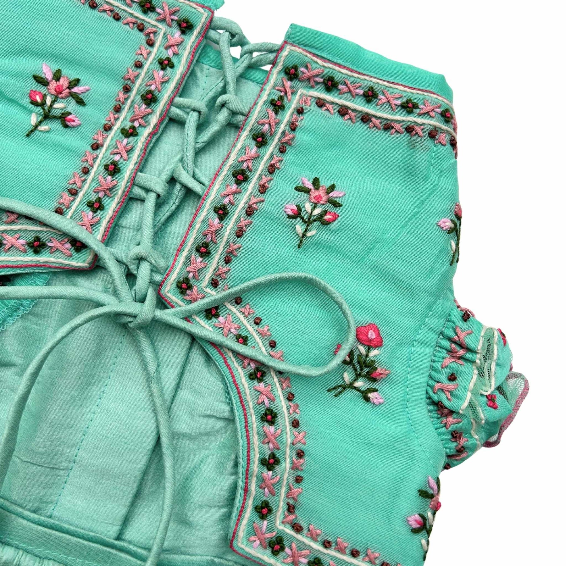 GULDASTA THREAD EMBROIDERED TEAL LEHENGA FOR DOGS AND CATS